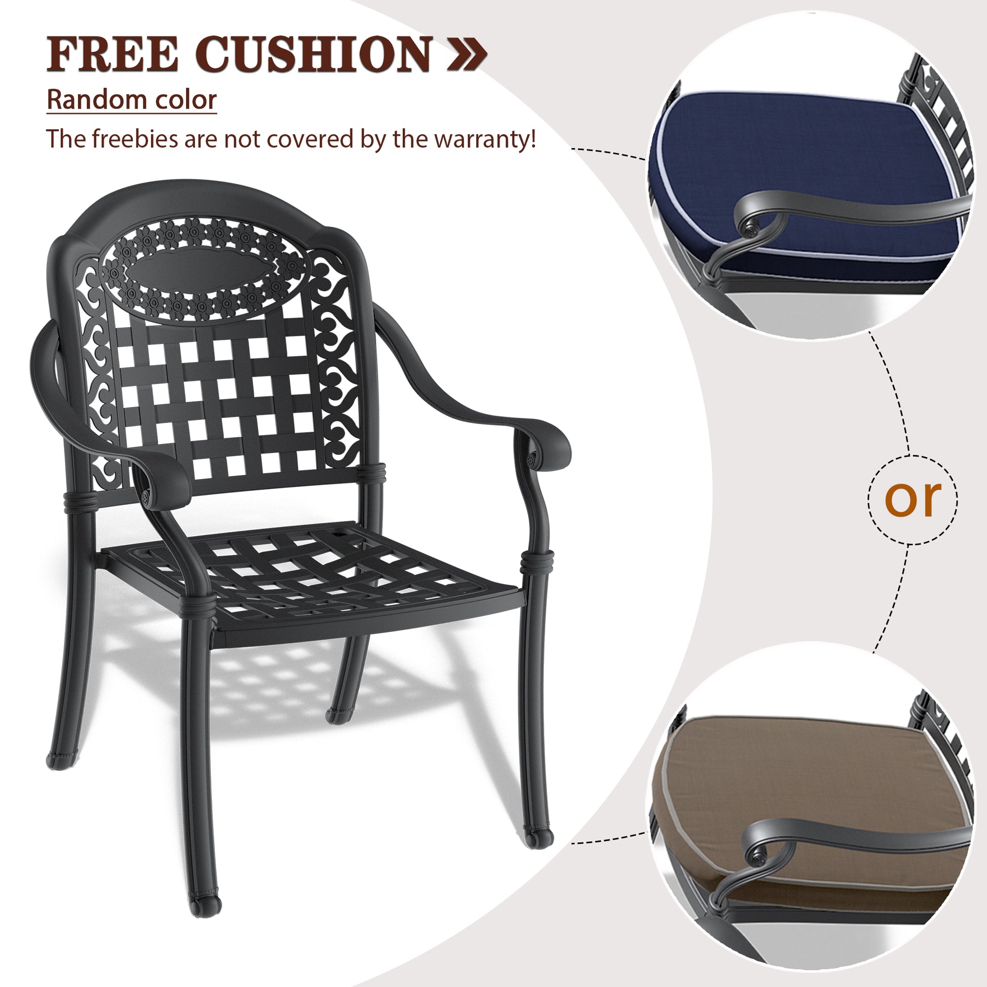 Cushions In Random Colors 9 Piece Set Of Cast Aluminum Patio Furniture With Cushions Yes Dining Set Black Seats 8 Rust Resistant Frame Water Resistant Cushion Garden & Outdoor Complete Patio Sets Aluminium
