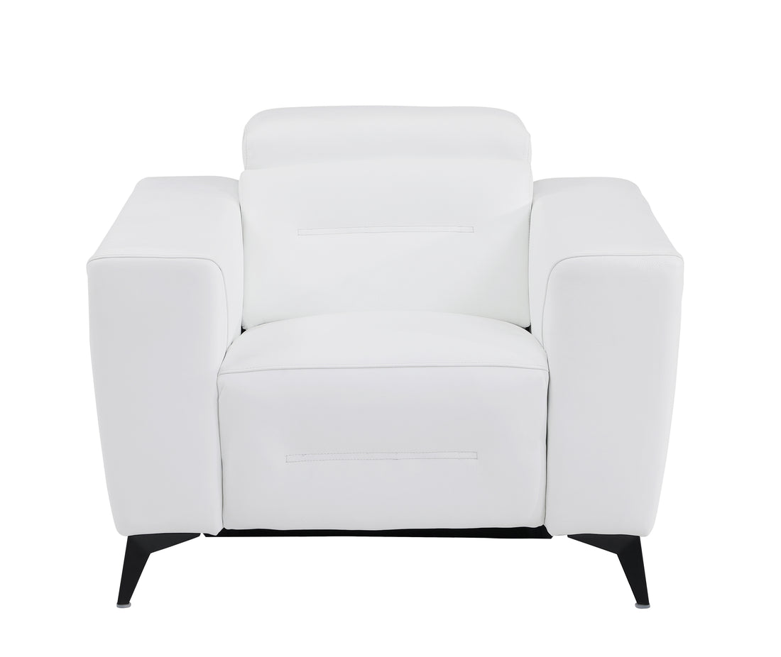 Top Grain Italian Leather Chair With Power Recliner White Foam Leather