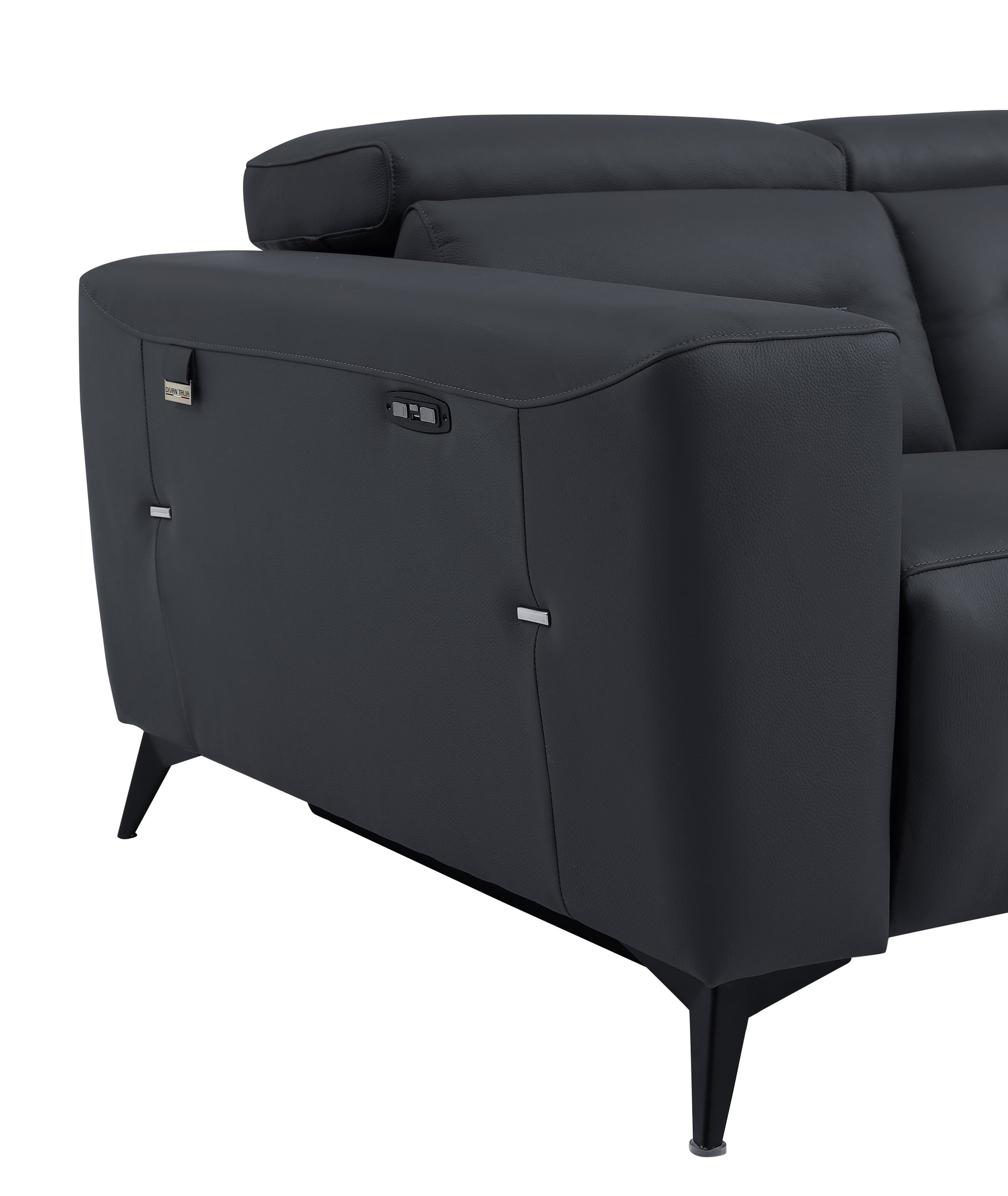 Top Grain Italian Leather Loveseat With Power Recliner Dark Grey Foam Leather