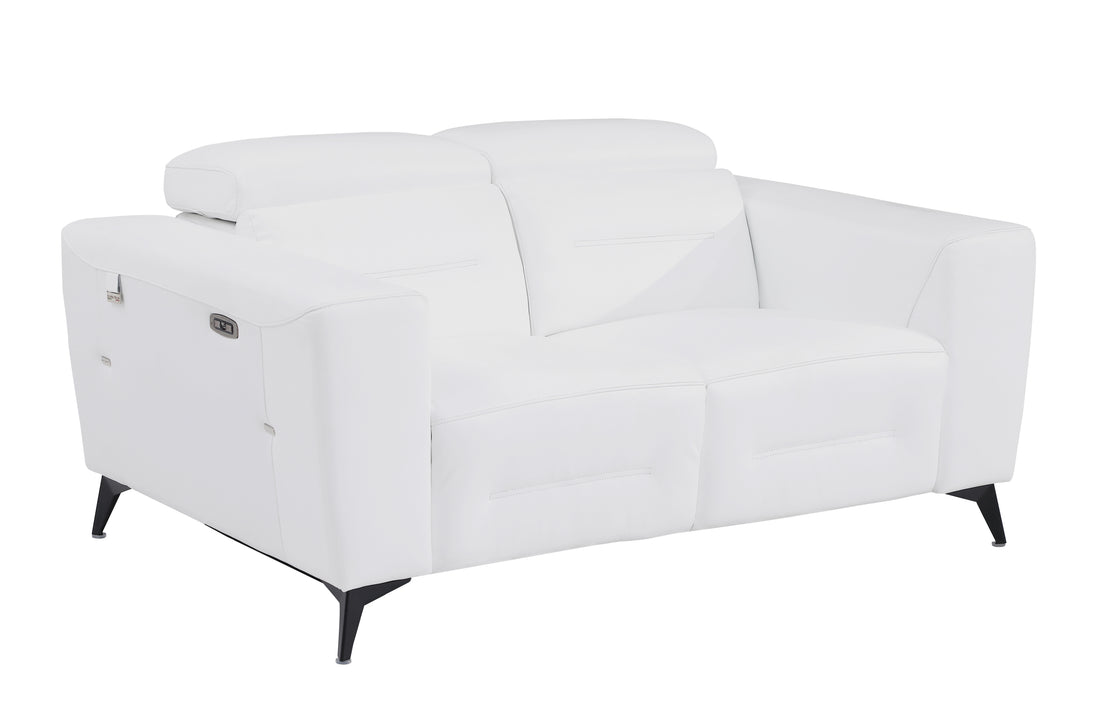 Top Grain Italian Leather Loveseat With Power Recliner White Foam Leather