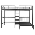 Full Over Twin Metal Bunk Bed With Built In Desk, Shelves And Ladder, Black Black Metal & Wood