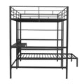 Full Over Twin Metal Bunk Bed With Built In Desk, Shelves And Ladder, Black Black Metal & Wood