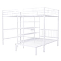 Full Over Twin Metal Bunk Bed With Built In Desk, Shelves And Ladder, White White Metal & Wood