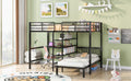 Full Over Twin Metal Bunk Bed With Built In Desk, Shelves And Ladder, Black Black Metal & Wood