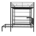 Full Over Twin Metal Bunk Bed With Built In Desk, Shelves And Ladder, Black Black Metal & Wood