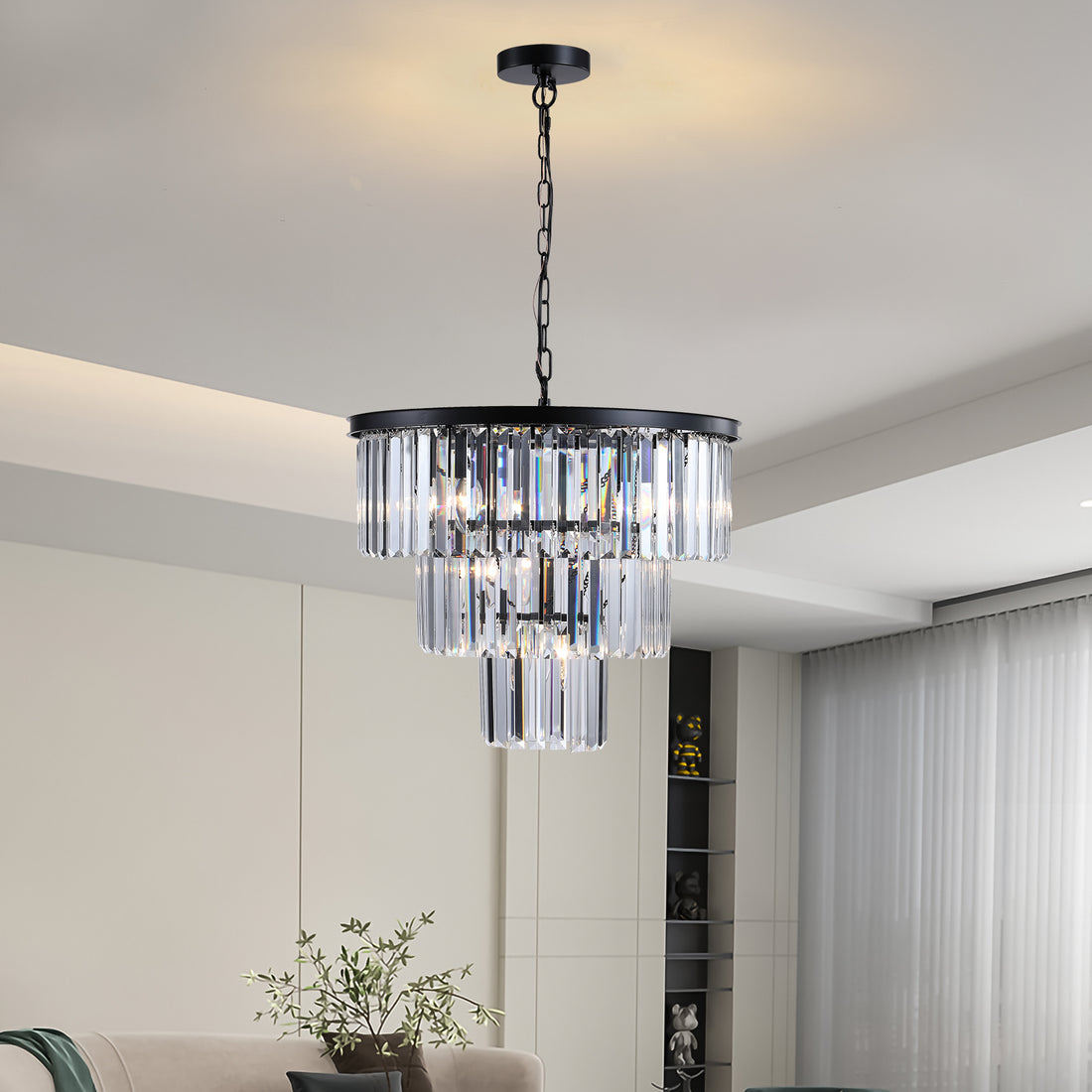 Black Luxury Crystal Chandelier Modern Chandeliers Lights Fixture Hanging Pendant Light Fixture For Dining Room Bedroom Living Room Dia 19.7 Inch Black Black Crystal Iron