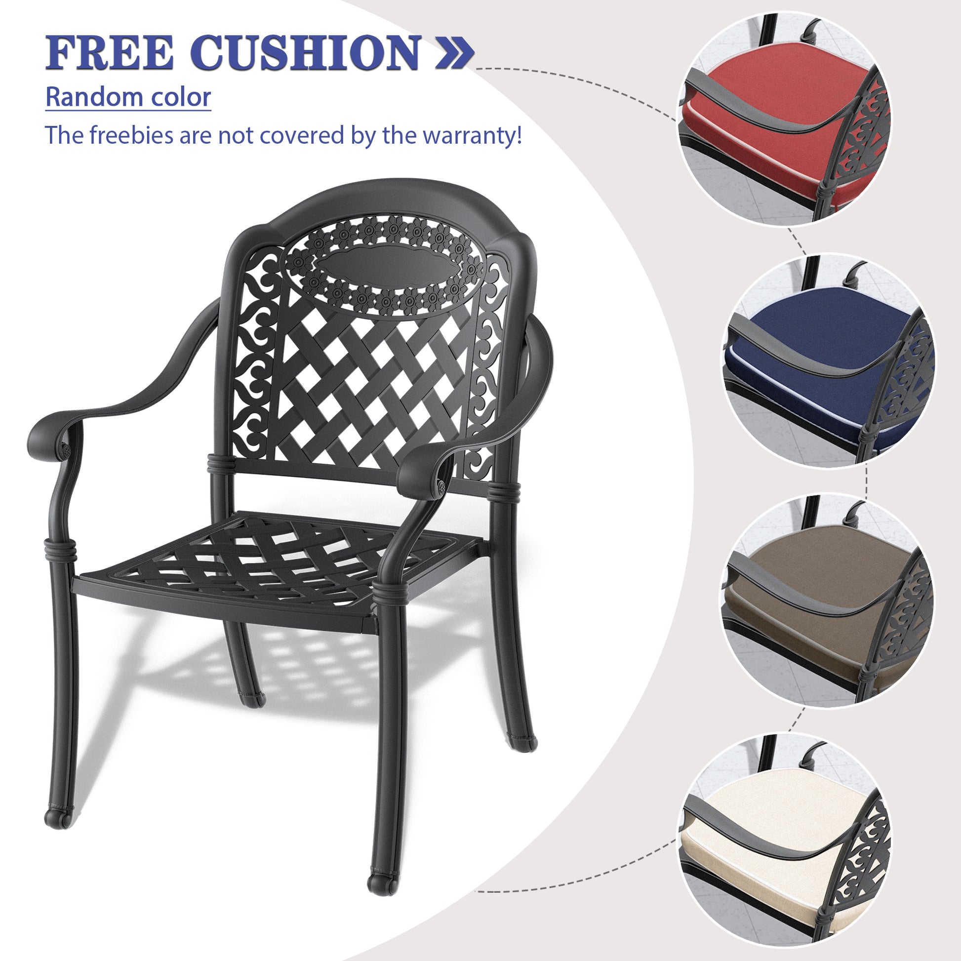 Cushions In Random Colors 3 Piece Set Of Cast Aluminum Patio Furniture With Cushions Yes Complete Patio Set Black Seats 2 Rust Resistant Frame Water Resistant Cushion Garden & Outdoor Complete Patio
