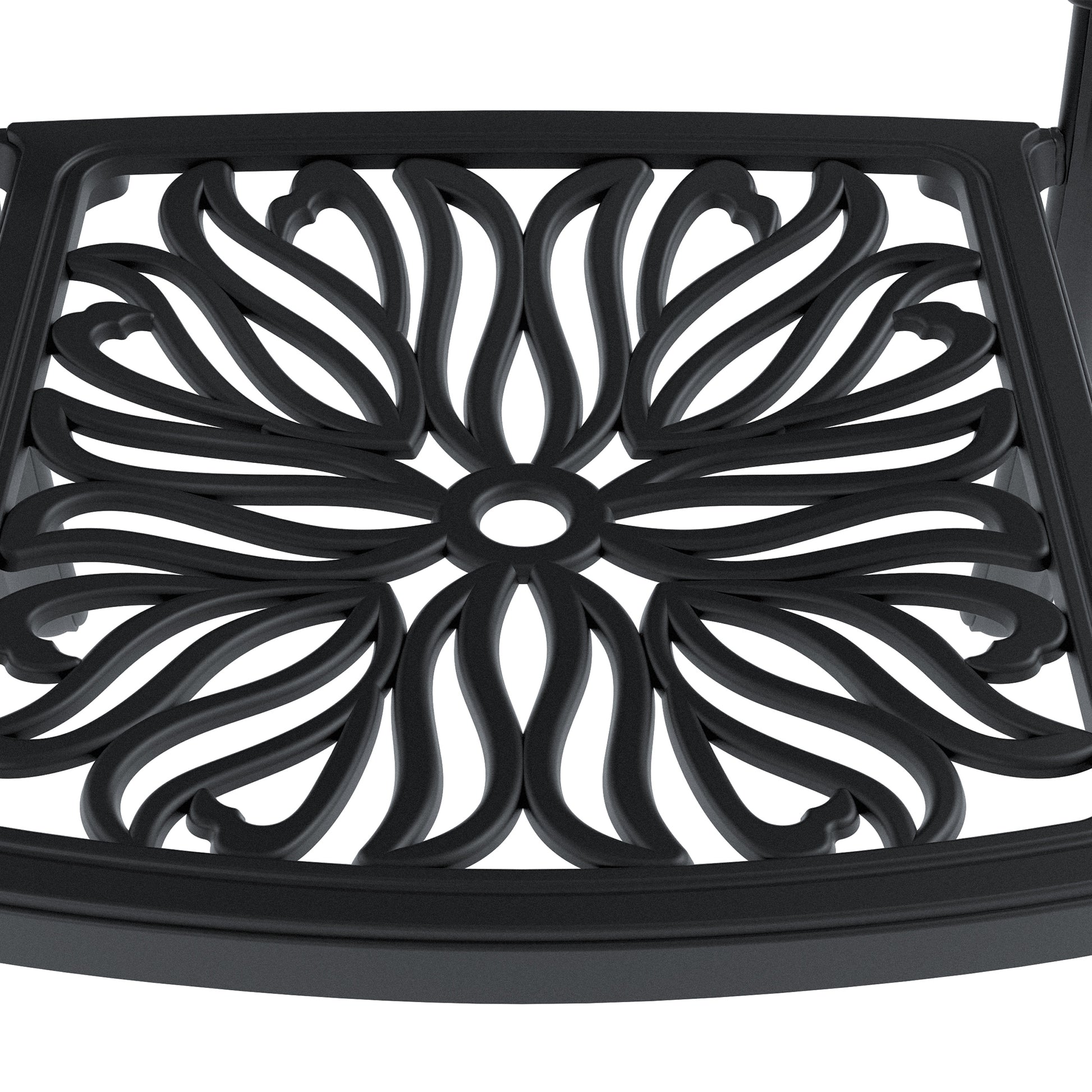 Cushions In Random Colors 5 Piece Set Of Cast Aluminum Patio Furniture With Cushions Yes Dining Set Black Seats 4 Rust Resistant Frame Water Resistant Cushion Garden & Outdoor Complete Patio Sets