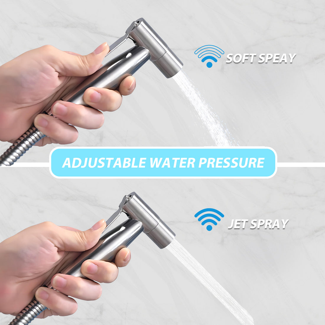 Handheld Bidet Sprayer For Toilet Adjustable Water Pressure Control With Bidet Hose For Wash Brushed Nickel Stainless Steel