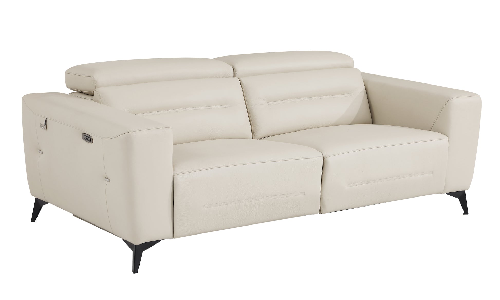 Top Grain Italian Leather Sofa With Power Recliner Beige Foam Leather