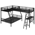 Twin Over Full Bunk Bed With A Twin Size Loft Bed Attached, With A Desk, Metal, Black Black Metal