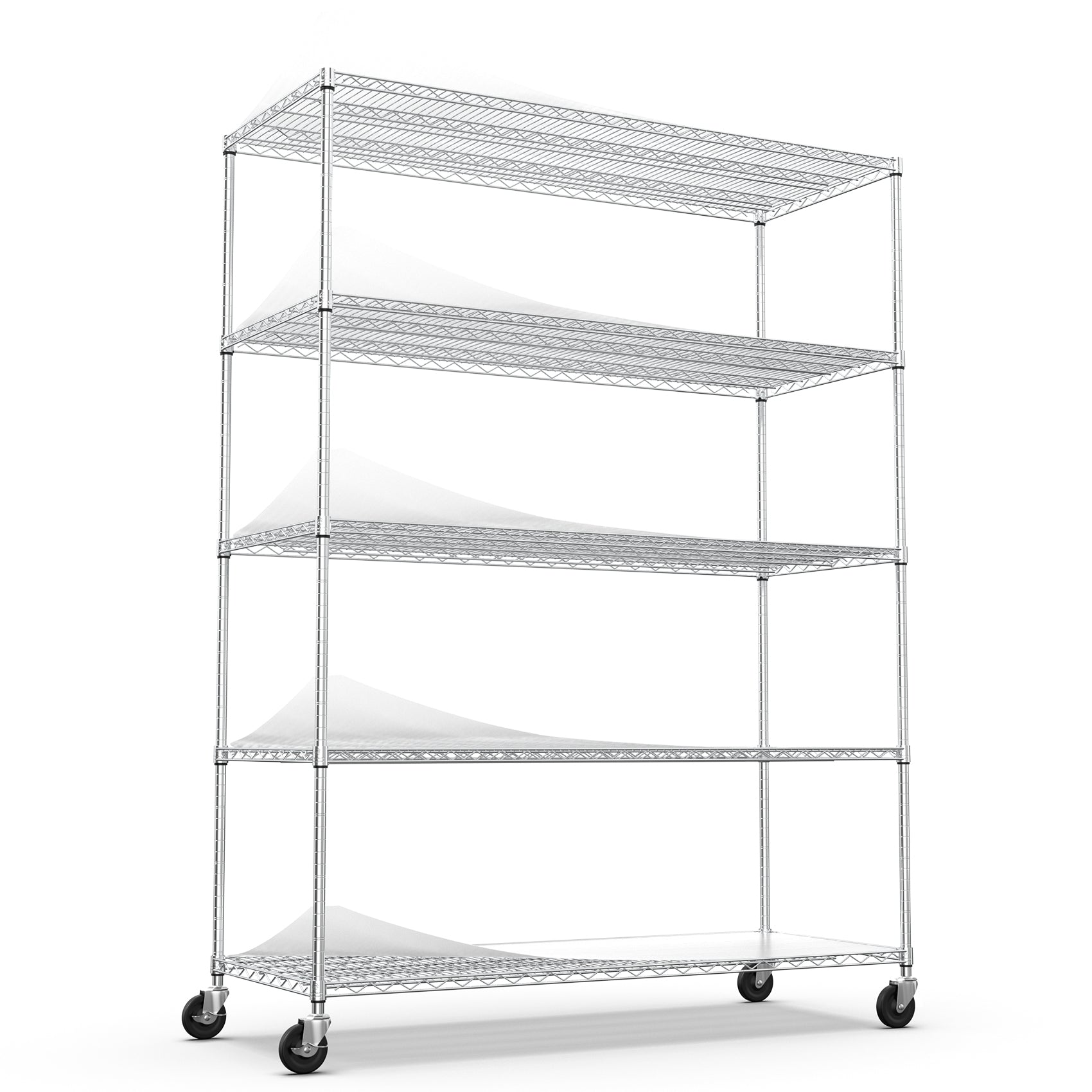 5 Tier 7500Lbs Heavy Duty Adjustable Storage Rack Metal Shelf Wire Shelving Unit With Wheels & Shelf Liners 82" H X 60" L X 24" D Chrome Chrome Iron Plastic