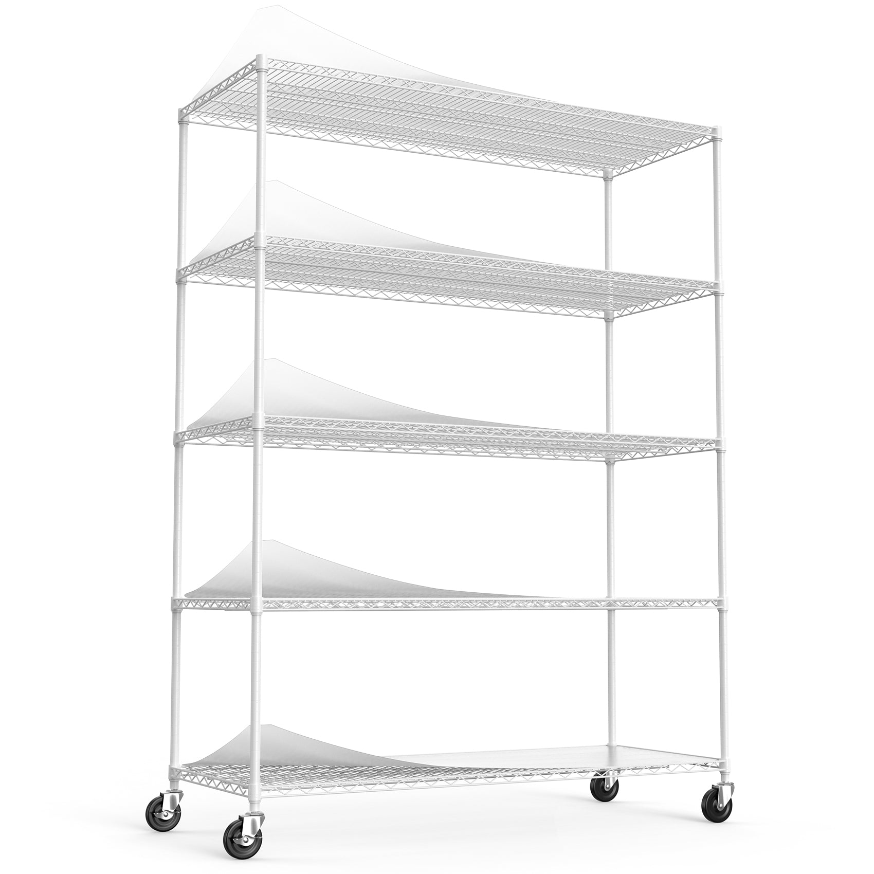 5 Tier 7500Lbs Heavy Duty Adjustable Storage Rack Metal Shelf Wire Shelving Unit With Wheels & Shelf Liners 82" H X 60" L X 24" D White Chrome Iron Plastic