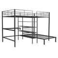 Full Over Twin Metal Bunk Bed With Built In Desk, Shelves And Ladder, Black Black Metal & Wood