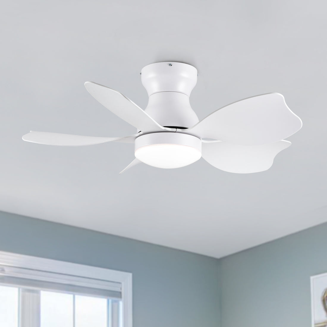 30 In Small Kid'S Ceiling Fan Lighting With Remote Control For Small Children Room White Abs