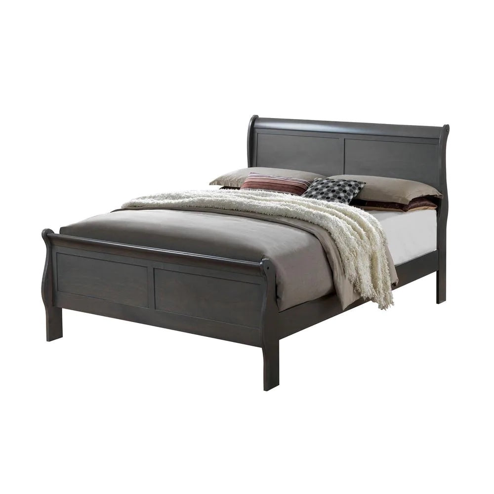 Classic Contemporary California King Size Bed Gray Louis Phillipe Solidwood 1Pc Bed Bedroom Sleigh Bed Box Spring Required California King Gray Wood Gray Bedroom Contemporary,Modern Rubberwood Bed Frame Solid Wood