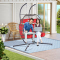 2 Person Outdoor Rattan Hanging Chair Patio Wicker Egg Chair Yes Sectional Red Uv Resistant Frame Water Resistant Cushion Garden & Outdoor American Design 2 Person Seating Group Polyester Rattan