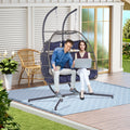 2 Person Outdoor Rattan Hanging Chair Patio Wicker Egg Chair Yes Sectional Dark Blue Uv Resistant Frame Water Resistant Cushion Garden & Outdoor American Design,American Traditional,Classic 2 Person Seating Group Polyester Rattan