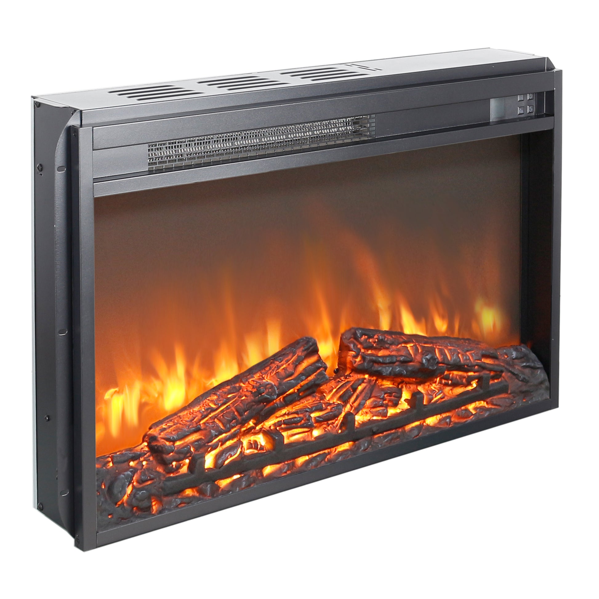 26 Inch Electric Fireplace Insert, Ultra Thin Heater With Log Set & Realistic Flame, Remote Control With Timer, Overheating Protection Antique Black Tempered Glass Sheet Metal Plastic