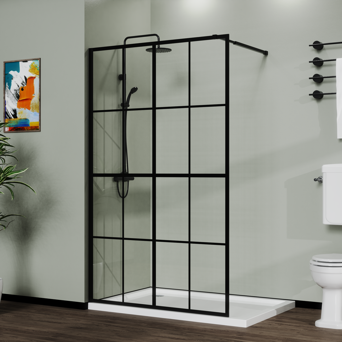 Goodyo 46" X 72" Shower Screen Walk In Wet Room Black Black Tempered Glass