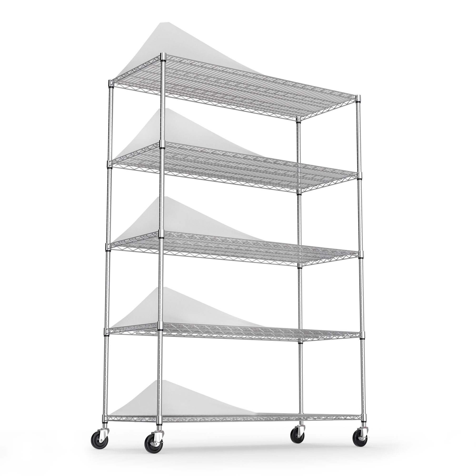 5 Tier 6000Lbs Heavy Duty Adjustable Storage Rack Metal Shelf Wire Shelving Unit With Wheels & Shelf Liners 82" H X 48" L X 24" D Chrome Chrome Iron Plastic