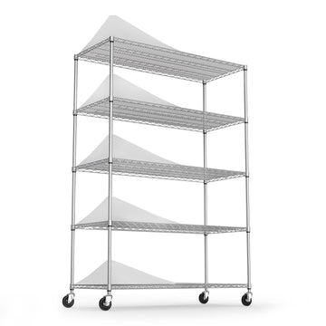 5 Tier 6000Lbs Heavy Duty Adjustable Storage Rack Metal Shelf Wire Shelving Unit With Wheels & Shelf Liners 82" H X 48" L X 24" D Chrome Chrome Iron Plastic