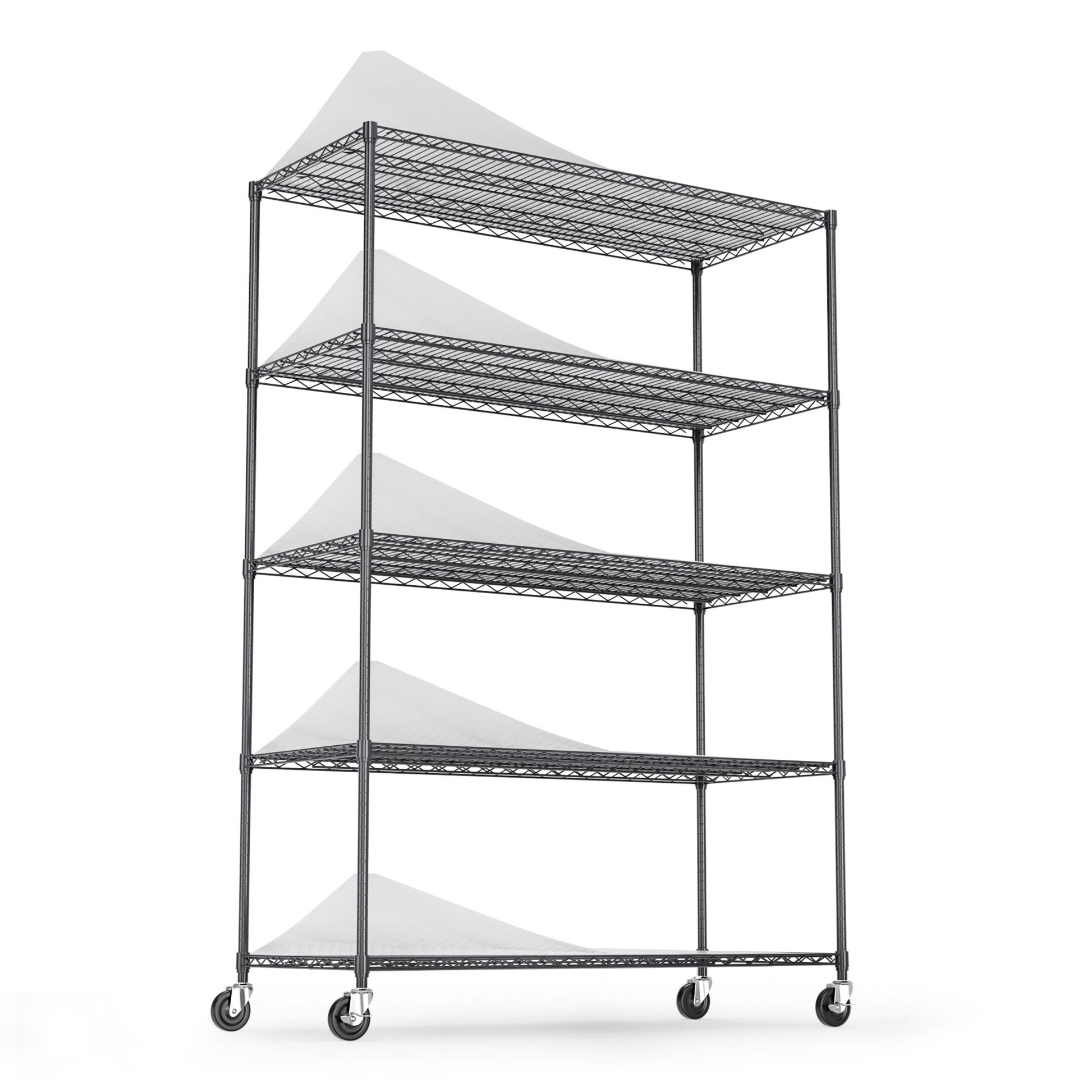 5 Tier 6000Lbs Heavy Duty Adjustable Storage Rack Metal Shelf Wire Shelving Unit With Wheels & Shelf Liners 82" H X 48" L X 24" D Black Black Iron Plastic