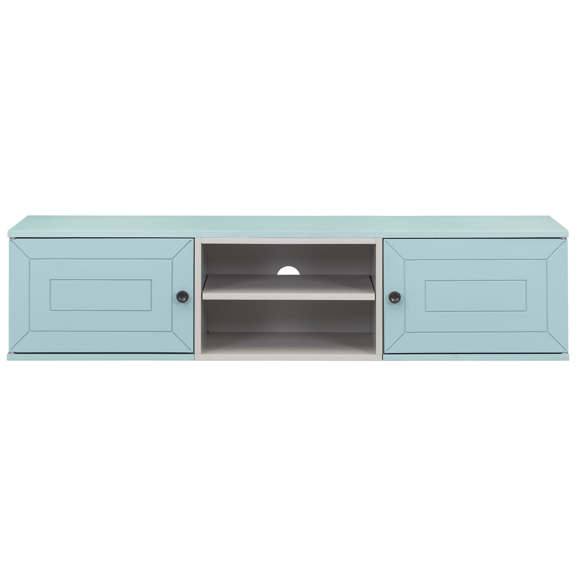 Wall Mounted 65" Floating Tv Stand With Large Storage Space, 3 Levels Adjustable Shelves, Magnetic Cabinet Door, Cable Management Blue Mdf