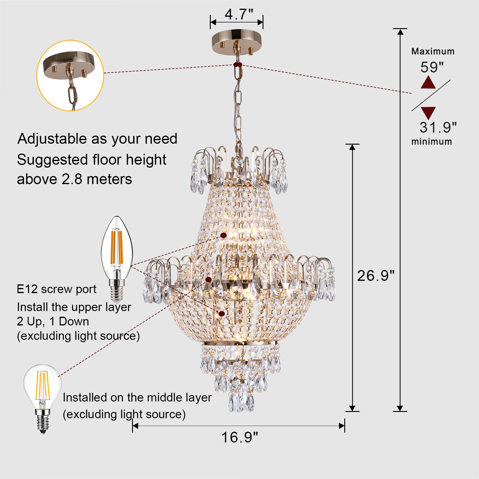 Same As W1340102270 L5003 Gold Crystal Chandeliers,Large Contemporary Luxury Ceiling Lighting For Living Room Dining Room Bedroom Hallway Gold Crystal Iron