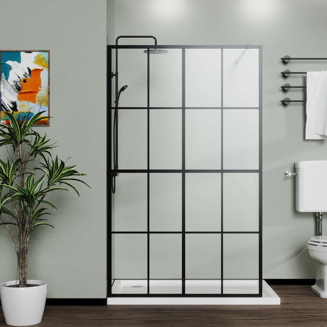 Goodyo 46" X 72" Shower Screen Walk In Wet Room Black Black Tempered Glass