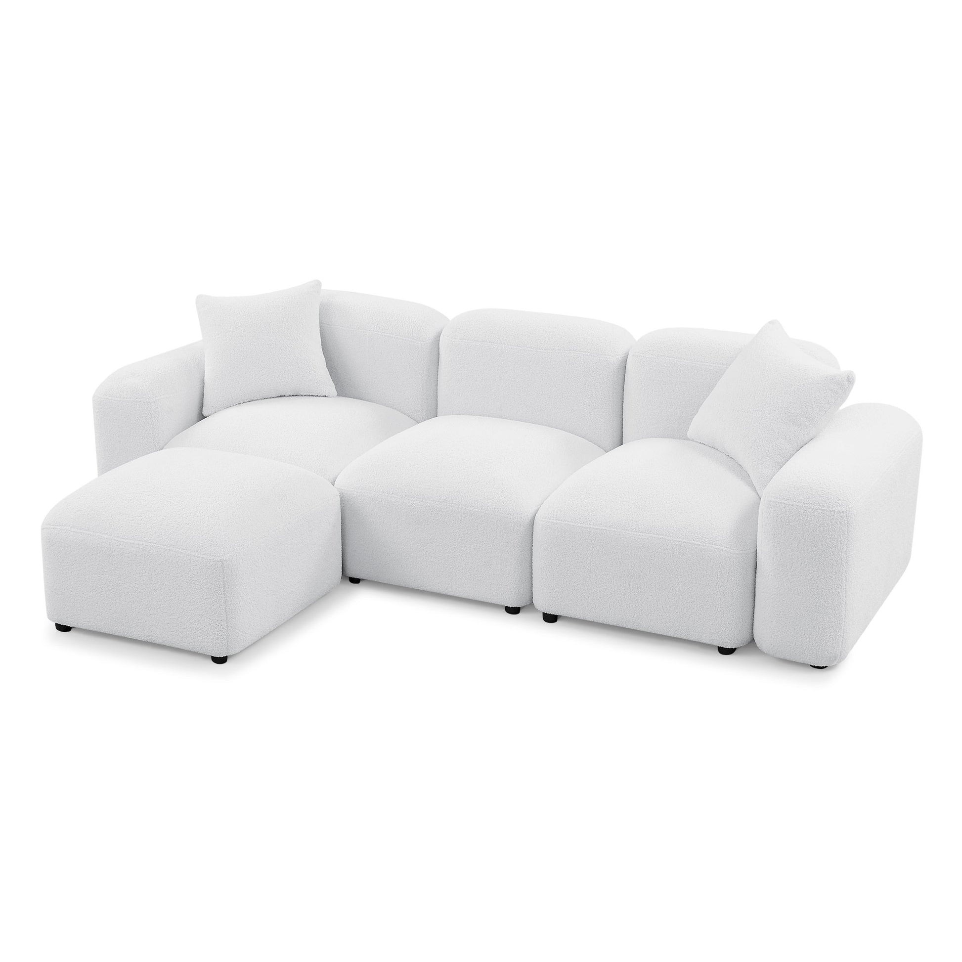 L Shape Modular Sectional Sofa, Diy Combination,Teddy Fabric,White White Teddy Foam