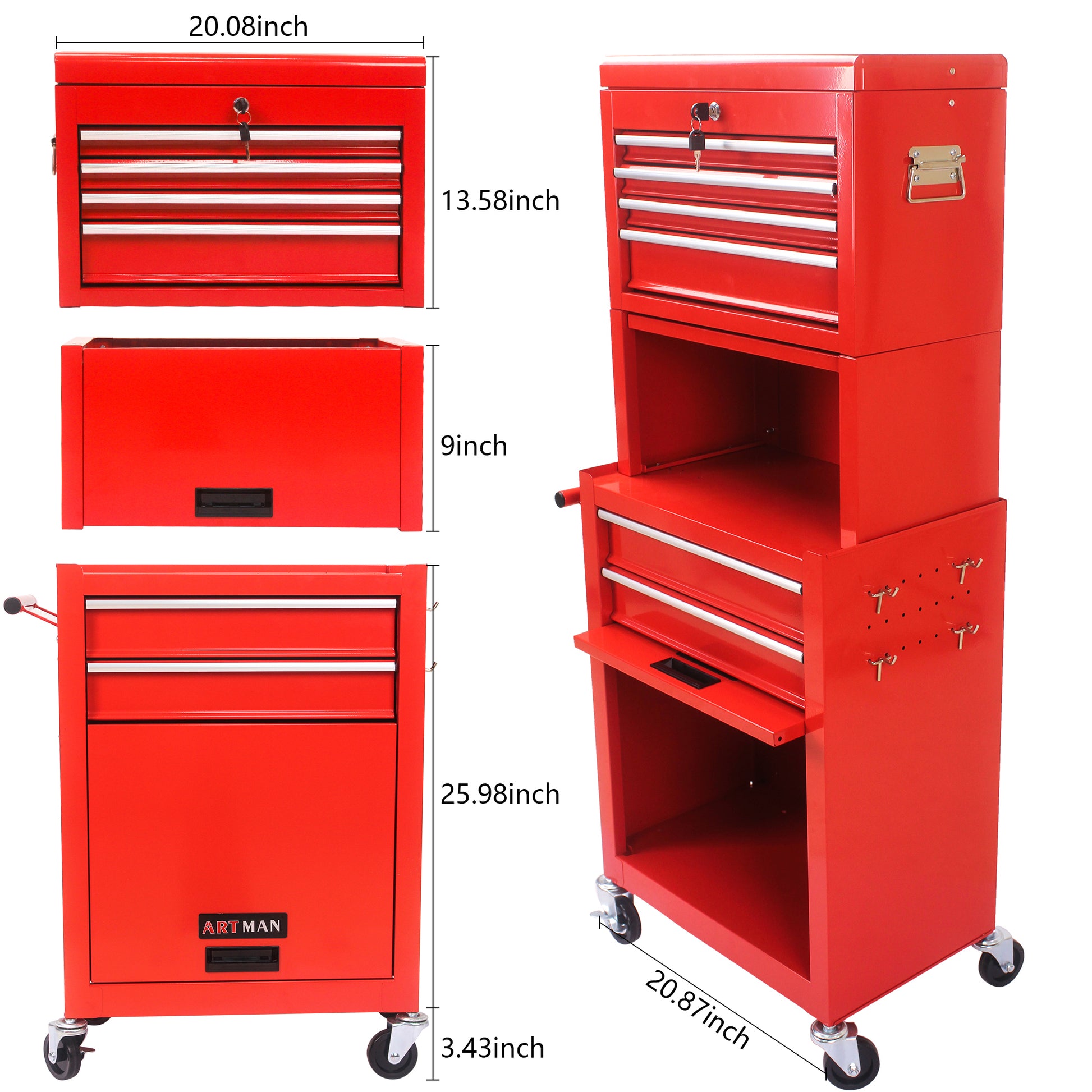 High Capacity Rolling Tool Chest With Wheels And Drawers, 6 Drawer Tool Storage Cabinet Red Red Steel