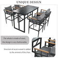 Steel Outdoor Dining Set With Acacia Wood Armrest Suitable For Patio, Balcony Or Backyard Black Steel