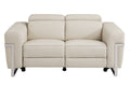 Top Grain Italian Leather Loveseat With Power Recliner Beige Foam Leather