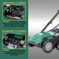 Garden Scarifier, 2 In 1 13Inch Dethatcher Scarifier,12 Amp Electric Lawn Dethatcher,Removable Collection Bag Extra Large 31.7Qt Green Metal