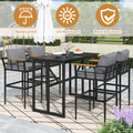 Steel Outdoor Dining Set With Acacia Wood Armrest Suitable For Patio, Balcony Or Backyard Black Steel