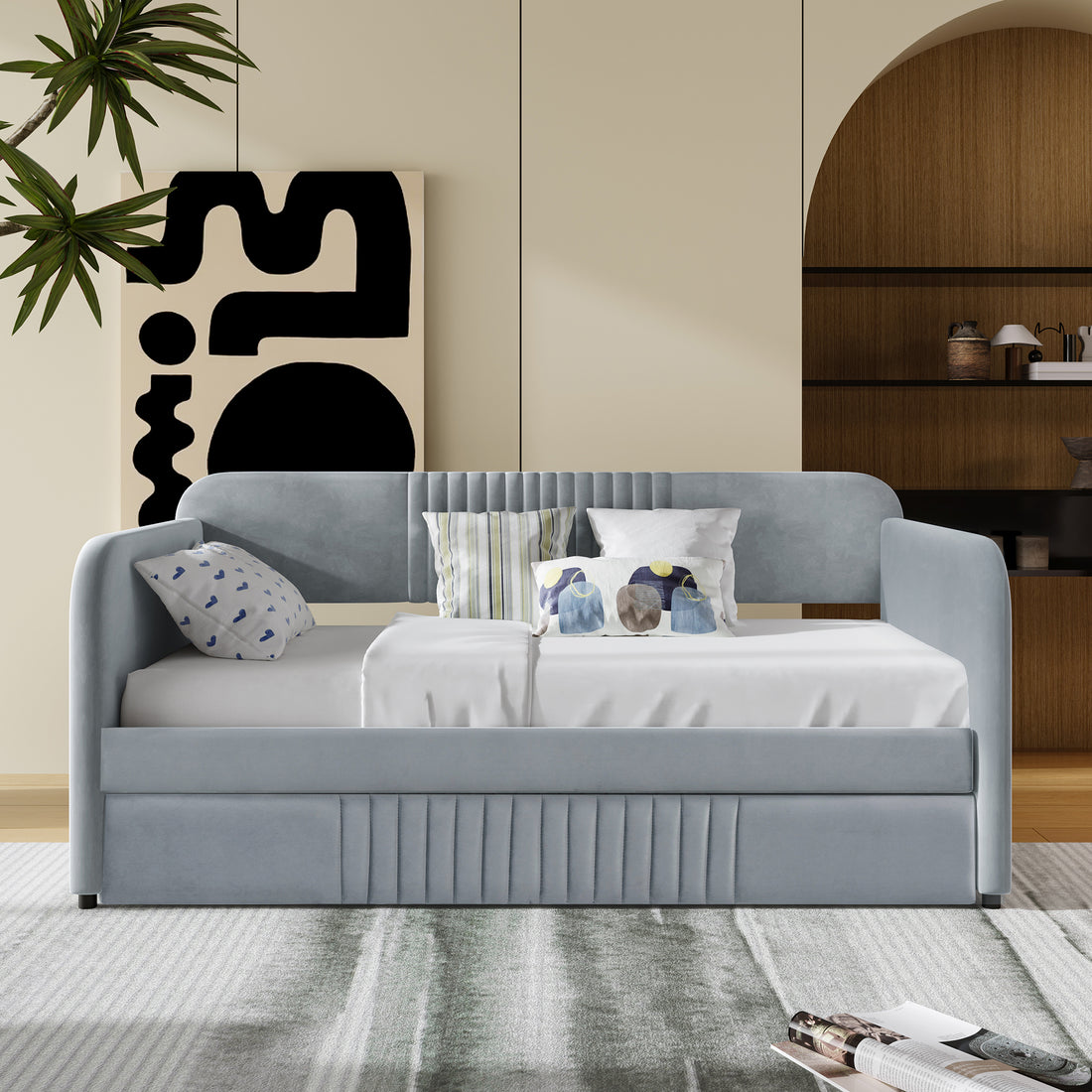 Upholstered Daybed Sofa Bed Twin Size With Trundle Bed And Wood Slat, Gray Gray Upholstered