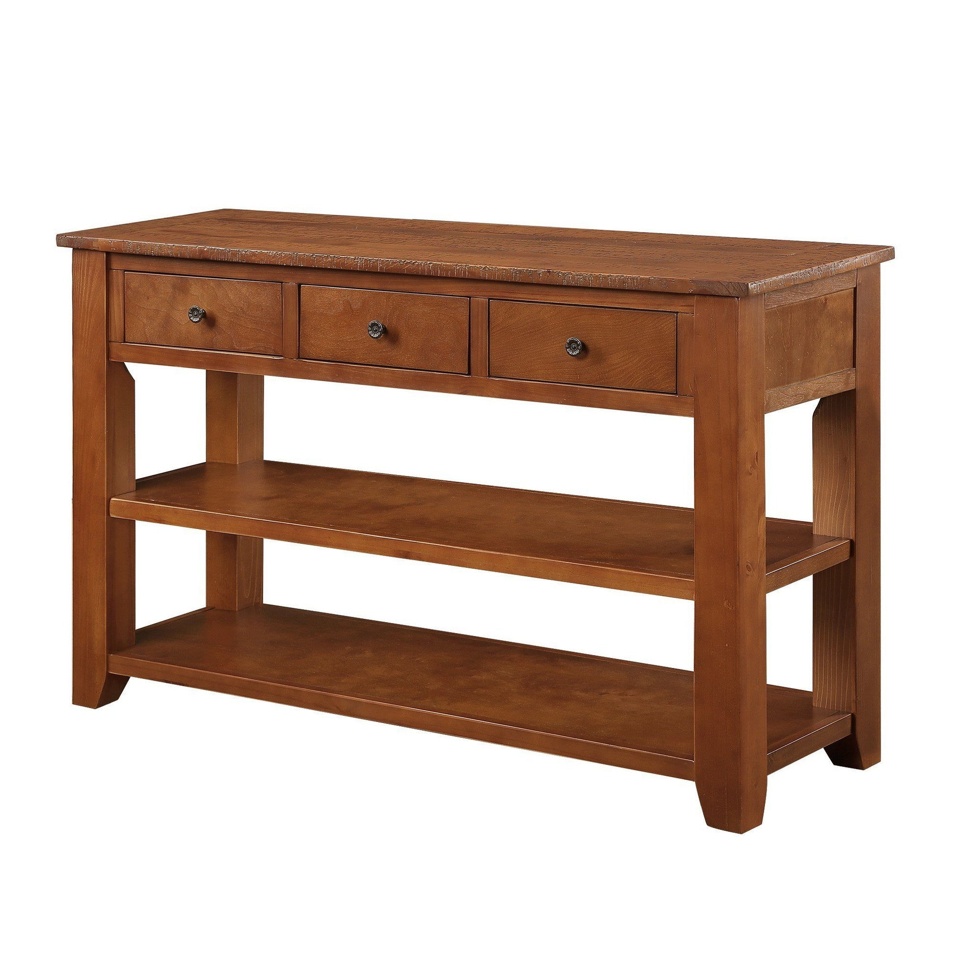48'' Solid Pine Wood Top Console Table, Modern Entryway Sofa Side Table With 3 Storage Drawers And 2 Shelves. Easy To Assemble Brown Brown Pine