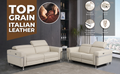 Top Grain Italian Leather Loveseat With Power Recliner Beige Foam Leather