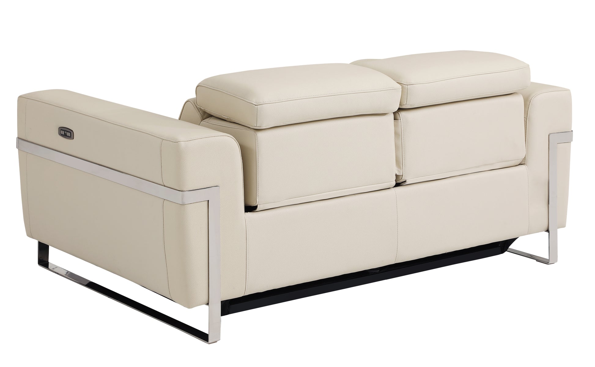 Top Grain Italian Leather Loveseat With Power Recliner Beige Foam Leather