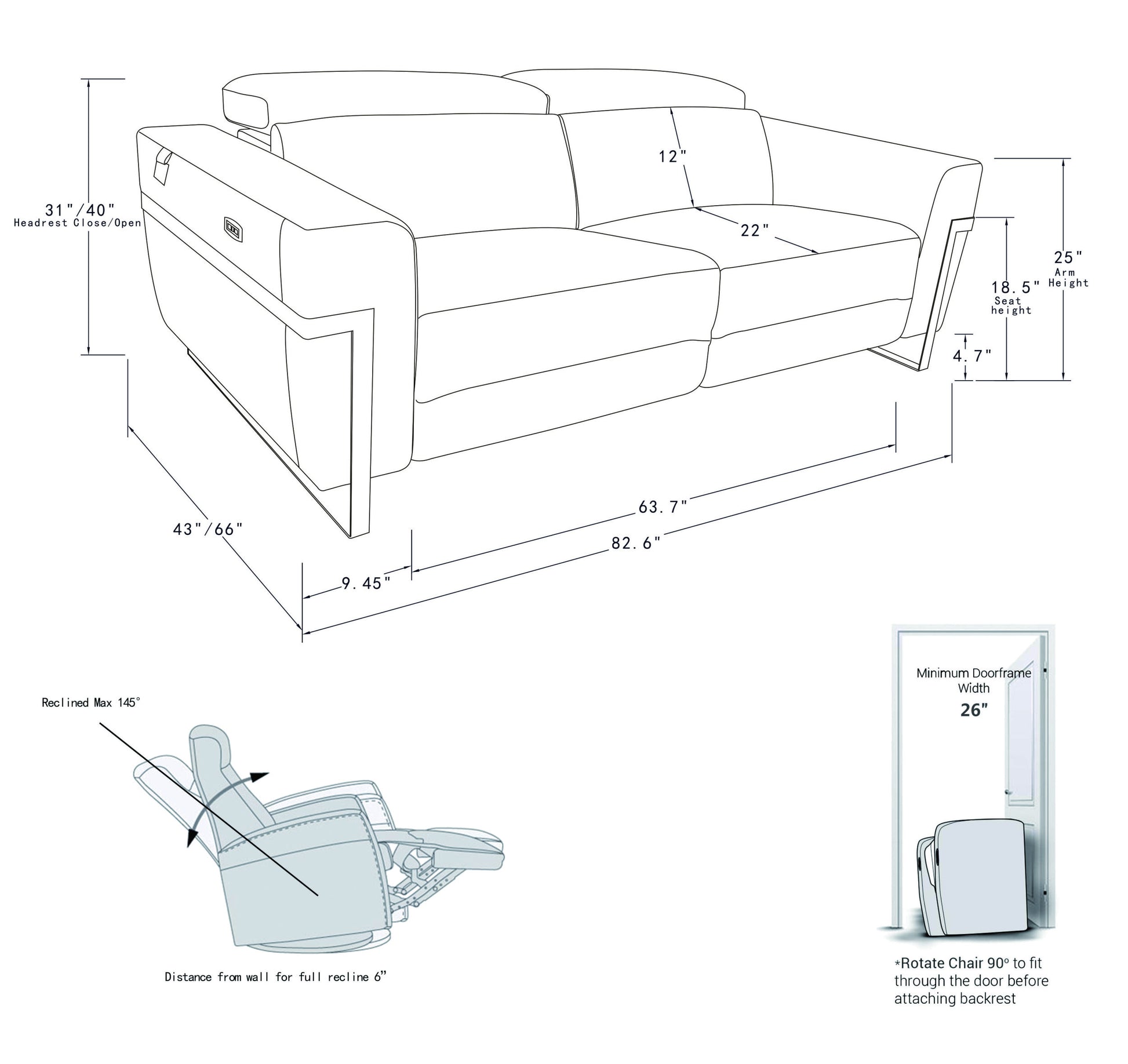 Top Grain Italian Leather Sofa With Power Recliner White Foam Leather