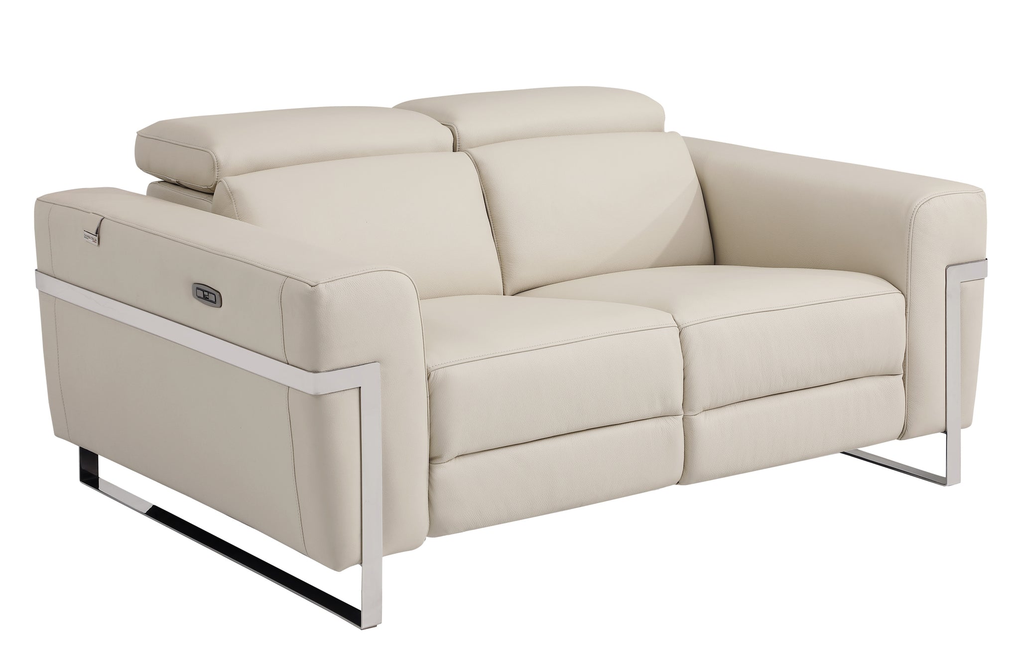 Top Grain Italian Leather Loveseat With Power Recliner Beige Foam Leather