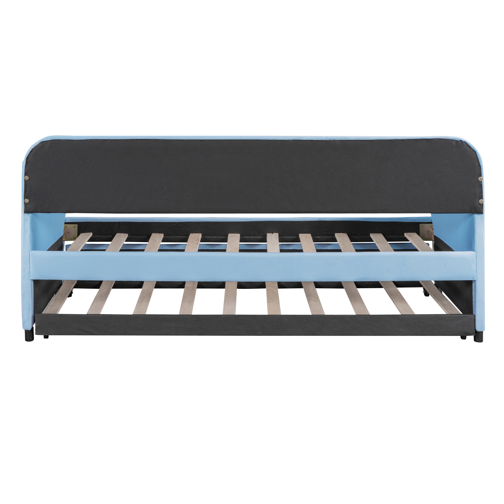 Upholstered Daybed Sofa Bed Twin Size With Trundle Bed And Wood Slat, Light Blue Light Blue Upholstered