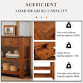 48'' Solid Pine Wood Top Console Table, Modern Entryway Sofa Side Table With 3 Storage Drawers And 2 Shelves. Easy To Assemble Brown Brown Pine