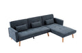 Convertible Sectional Sofa Sleeper, Right Facing L Shaped Sofa Counch For Living Room Dark Gray Foam Linen