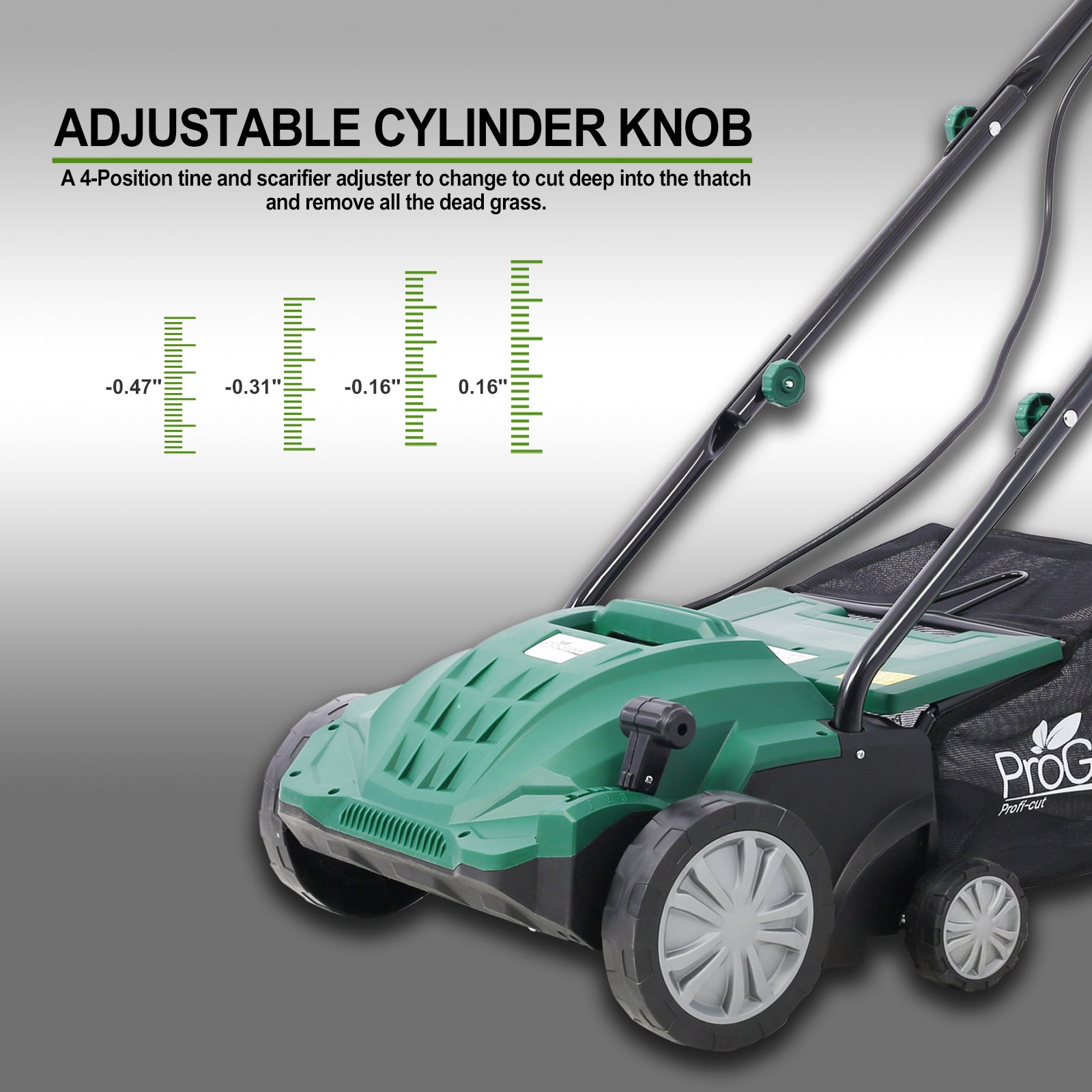 Garden Scarifier, 2 In 1 13Inch Dethatcher Scarifier,12 Amp Electric Lawn Dethatcher,Removable Collection Bag Extra Large 31.7Qt Green Metal