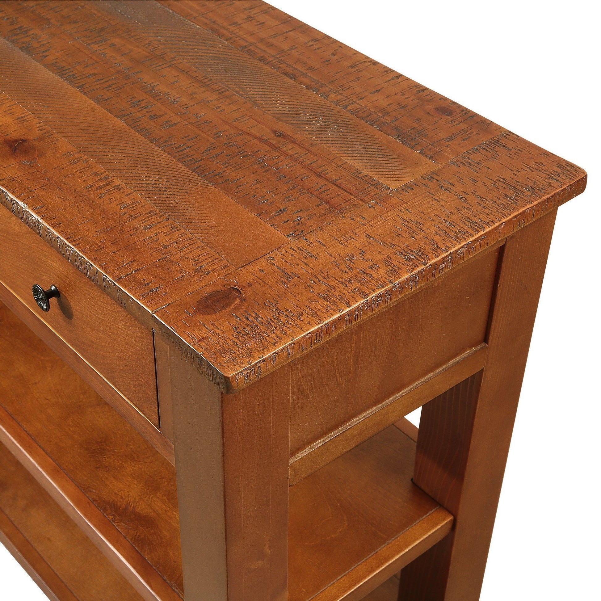 48'' Solid Pine Wood Top Console Table, Modern Entryway Sofa Side Table With 3 Storage Drawers And 2 Shelves. Easy To Assemble Brown Brown Pine