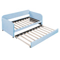 Upholstered Daybed Sofa Bed Twin Size With Trundle Bed And Wood Slat, Light Blue Light Blue Upholstered