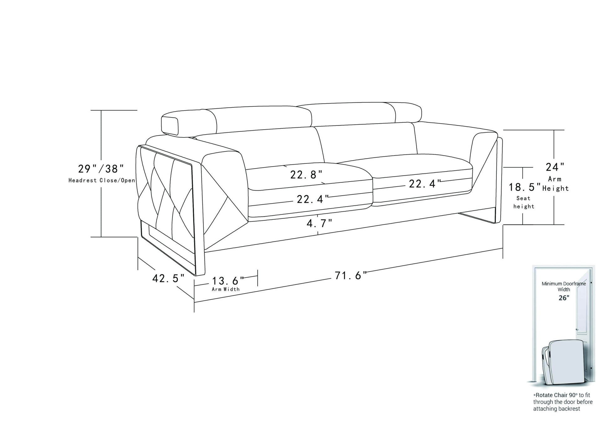 Top Grain Italian Leather Loveseat White Foam Leather