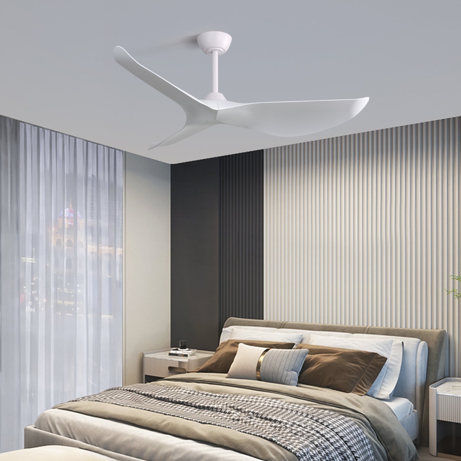 52 Inch Indoor Ceiling Fan With 6 Speed Remote 3 Abs Blade Reversible Dc Motor White For Living Room White Abs